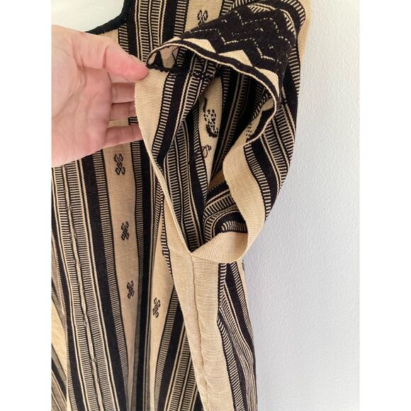 Vintage Huipil Blouse Top ~ Striped & Embroidered Neutrals Black & Tan ~ Sz S M - Picture 5 of 6